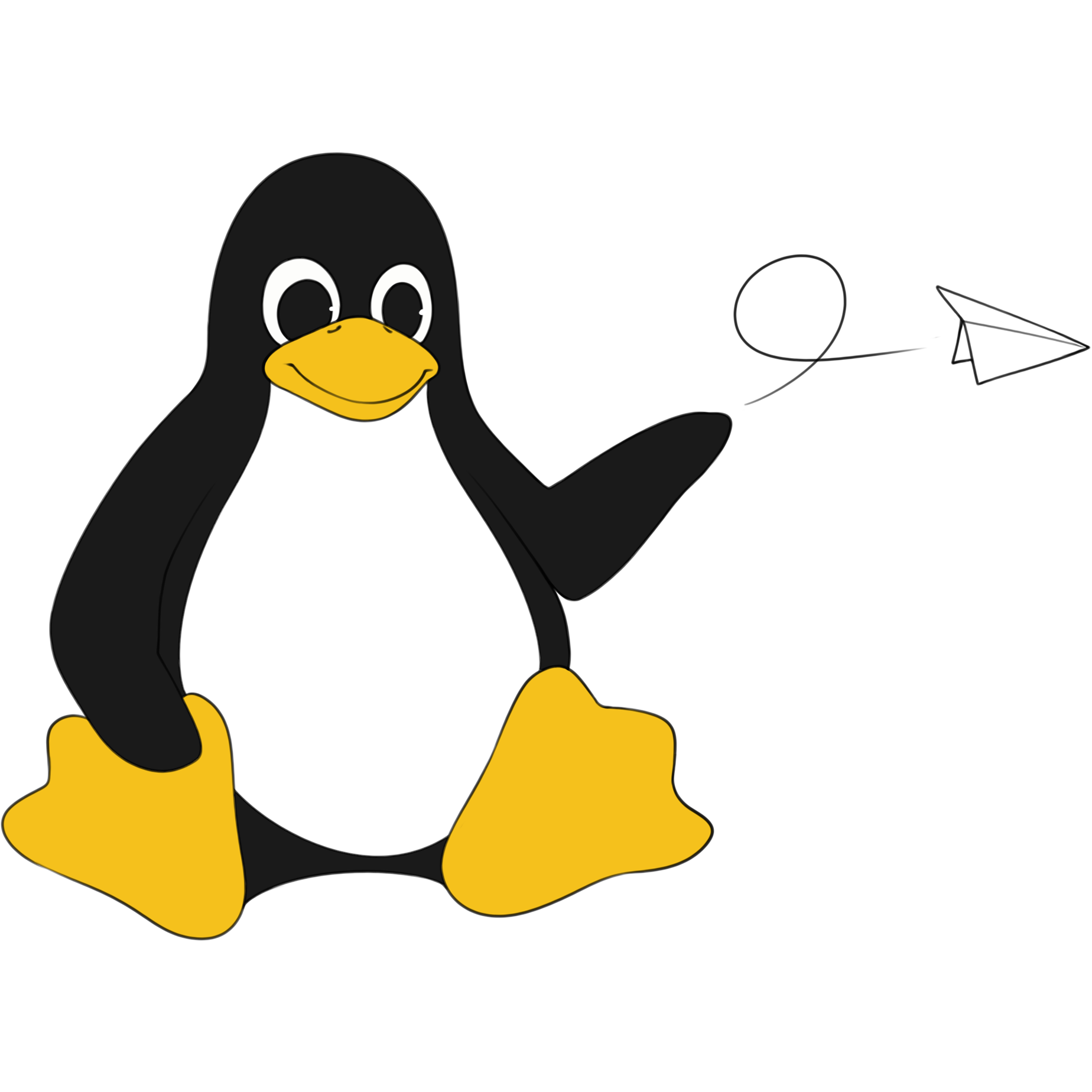 Flight Sim on Linux Logo with Tux throwing a paper airplane